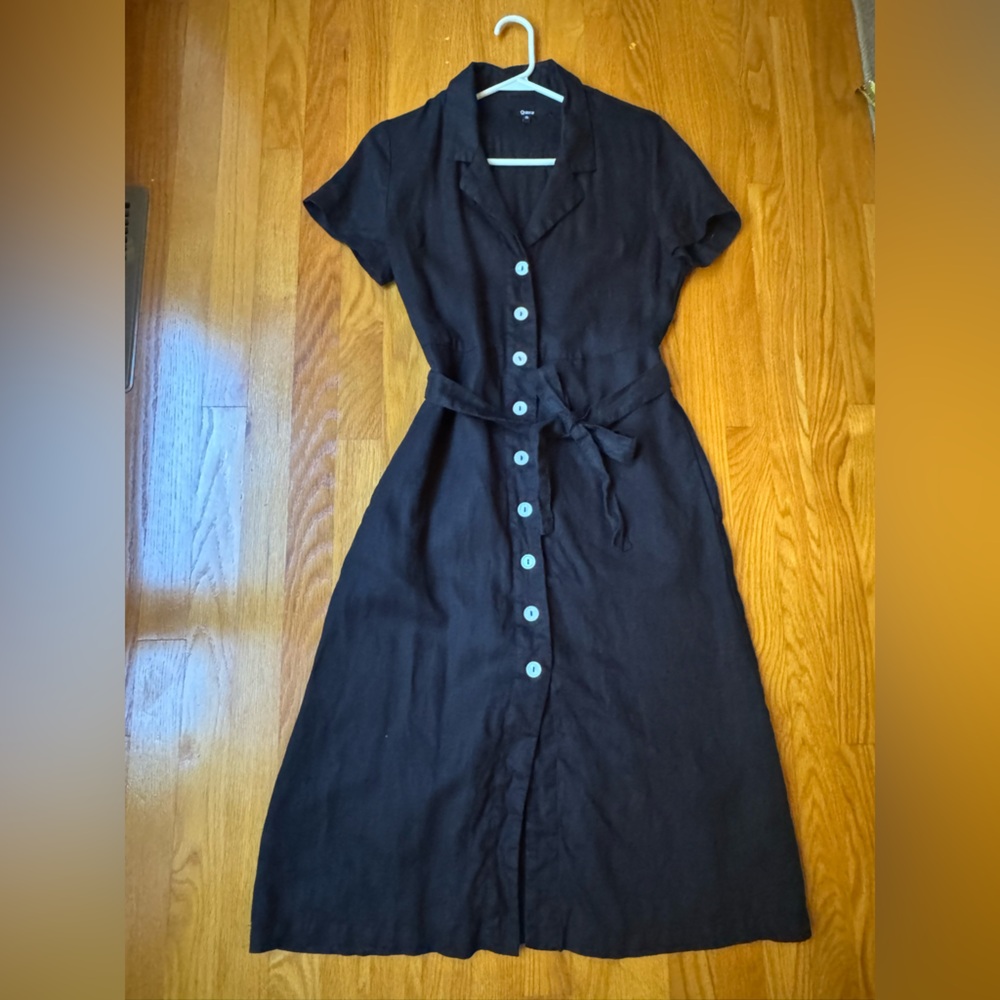 Quince Black European Linen Button-Up Dress